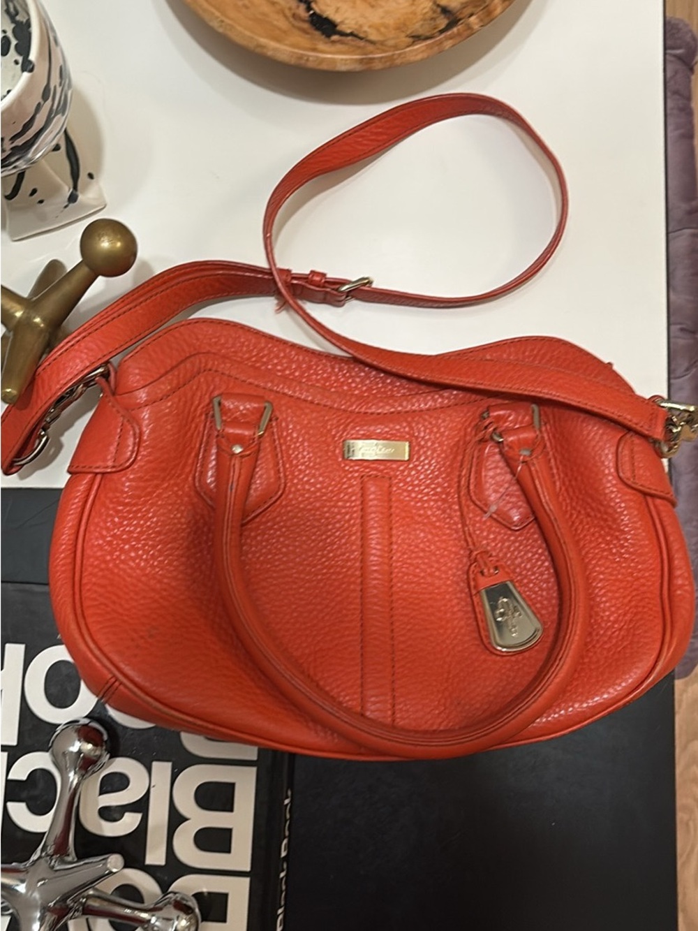 Cole Haan Orange Pebbled Leather Shoulder Bag